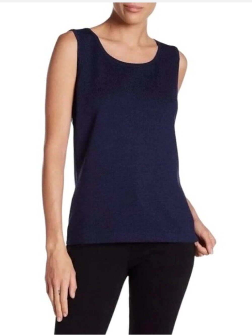 St. John Vintage Navy Blue Santana Knit Sleeveless Tank Top Sz XL Wool Blend